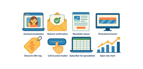 Email marketing outline icon set. personalization, delivery, promotion icons collection