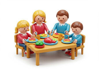Stylized Family Dinner Scene with Plastic Figures