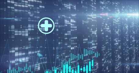 Displaying candlestick chart, line graph on dashboard with timestamped data marker grid plus icon