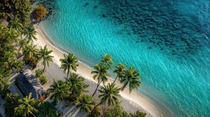 Aerial view of a tropical island oasis with turquoise waters in summer