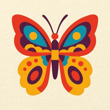 Colorful butterfly vector illustration animation isolated asset, transparent 4K video, alpha channel, ProRes 4444