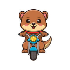 Obraz premium A cute otter character riding a motorcycle, perfect for kids or themed design.