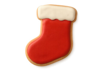 Christmas stocking cookie with icing on transparent background