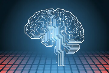 Abstract futuristic digital human brain with glowing circuits symbolizing ai and technology