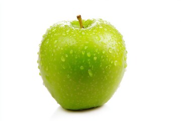 Fresh green apple with water droplets isolated on white background