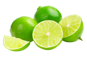 A lime is cut in half and has a green top