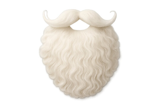 Long white santa claus beard and mustache on transparent background