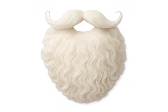 Long white santa claus beard and mustache on transparent background