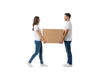 Two people carrying a box