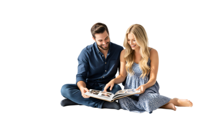 Two people looking at a photo album