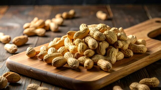 Roasted peanuts on wooden board