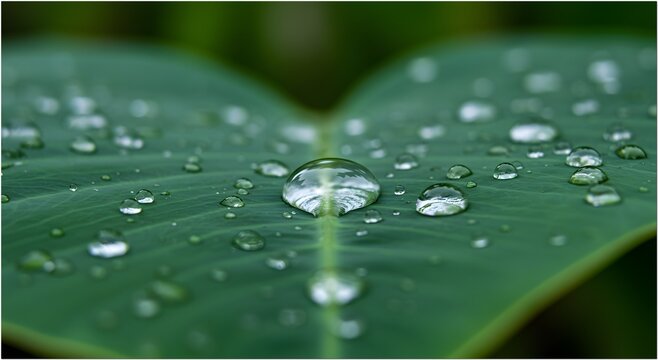 Raindrop Macro on Tropical Leaf in Papua Rainforest