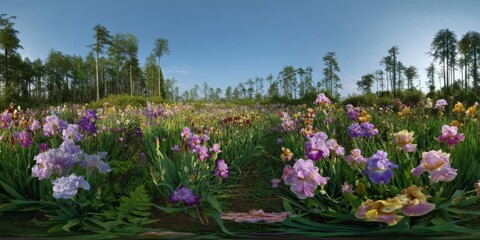 Obraz premium Blooming iris garden celebration scenic field nature photography vibrant colors daylight serenity