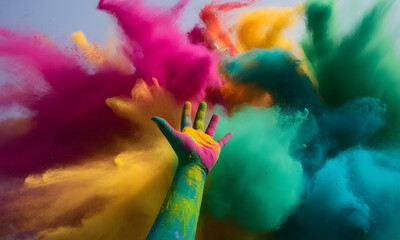 Obraz premium Colorful holi celebration hand