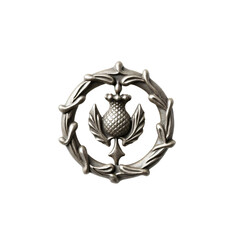 Obraz premium Decorative silver kilt pin with a thistle design isolated