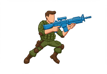cartoon soldier aiming blue rifle illustration