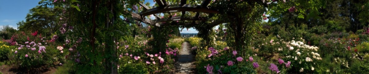 Strolling through a lush floral garden coastal view scenic landscape bright day tranquil escape