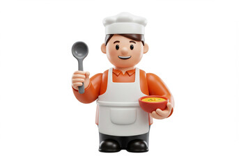 cartoon chef holding bowl with wooden spoon