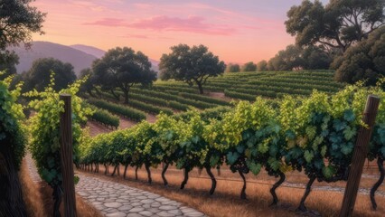 Naklejka premium Vineyard at sunrise