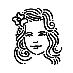 Beautiful little girl doodle face. Hand drawn doodle for sticker, postcard, wallpaper, mural, fabric, prints, etc.