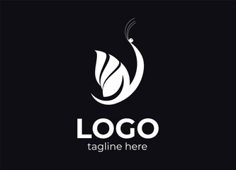 Leaf and Peacock silhouette logo design