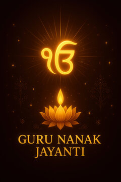 Illuminated Gurbani: Golden Khanda and Lotus for Guru Nanak Jayanti Celebration