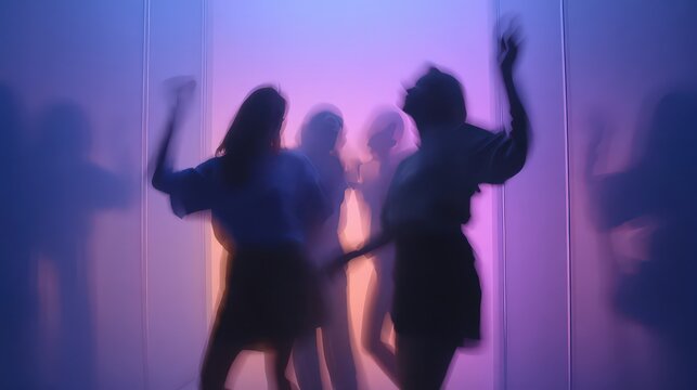 Silhouetted Women Dancing in Purple and Blue Light - Powered by Adobe