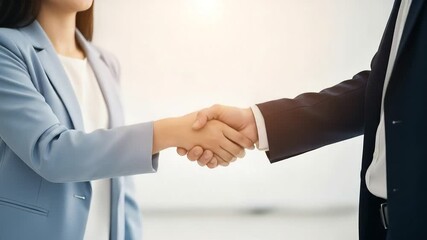 Two professionals in business attire shake hands, symbolizing a successful agreement and partnership - Powered by Adobe