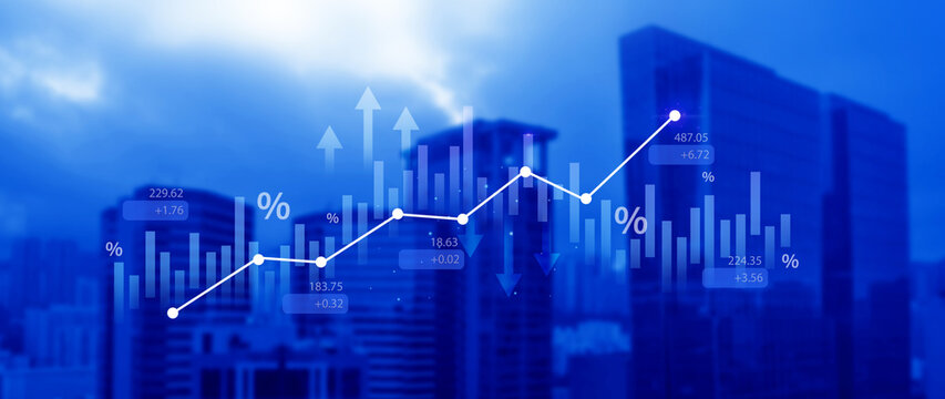Stock market business and exchange financial growth graph. Business chart data graph diagram, business trading graph investment growth, global trend arrow up and down. - Powered by Adobe