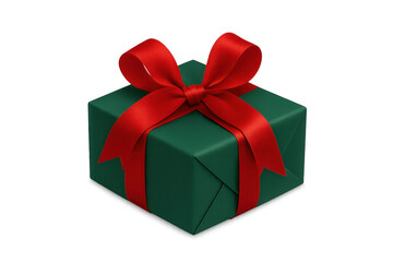 Obraz premium Green gift box wrapped with red ribbon on transparent background