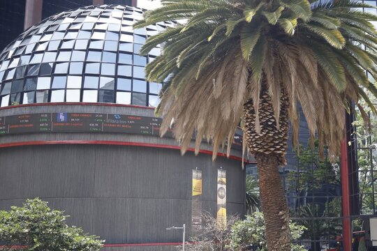 August 8, 2024, view of the Mexican Stock Exchange building in Mexico City