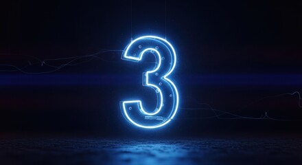 Glowing Neon Number Three