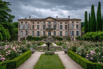 Obraz premium Grand Estate With Rosery Garden In France