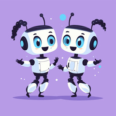 Fototapeta premium Modern illustration of two robots dancing at a disco, isolated from the background