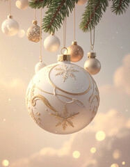 Christmas Ornaments on Tree in Warm Holiday Atmosphere