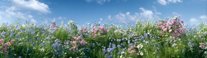 Vibrant wildflower bloom open field nature photography bright day wide angle natural beauty