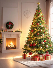 Christmas Ornaments on Tree in Warm Holiday Atmosphere