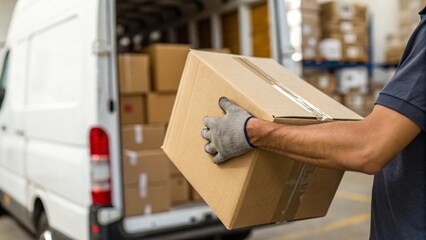Close Up of Warehouse Worker Supplying Goods from Storage to Delivery Truck