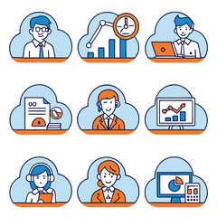 Cloud based business services and analytics icons