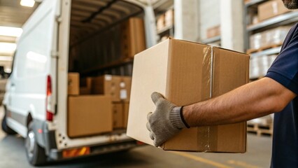 Close Up of Warehouse Worker Supplying Goods from Storage to Delivery Truck