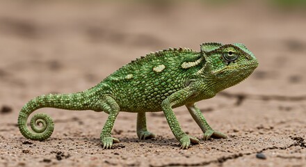 Obraz premium chameleon standing on dry soil in open space