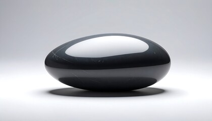 Polished dark oval stone on white background
