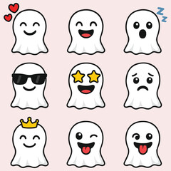 Halloween Ghost Character Set (Love, Cool, Crown, etc.)