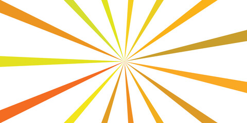 Vibrant radial burst of orange yellow and gold sunburst rays emanating from center on clean white background vector graphic for energetic designs