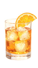 Hand drawn, cocktail with ice cubes and lemon