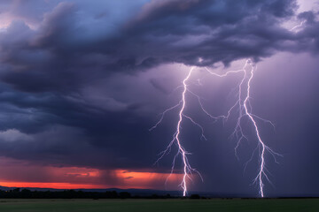 Dramatic nature stock photo Lightning strikes during a turbulent thunderstorm, featuring intense energy and powerful weather themes
