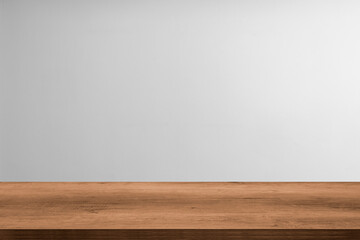 Empty wooden table top and color dark or gray wall background for showing products and advertisers. Template mock up for display of product. product promotion in the wall. for display or montage.