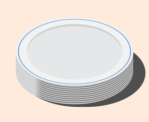 Isometric plates. Empty plates. Isometric cutlery. Isometric tableware. Vector illustration