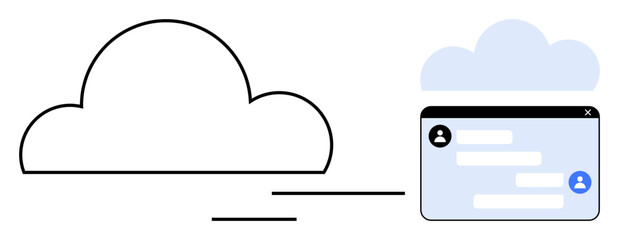 Cloud connected to a messaging interface representing communication, chat, and data sharing. Ideal for teamwork, workflow, remote work, tech solutions, networking, collaboration simple landing page