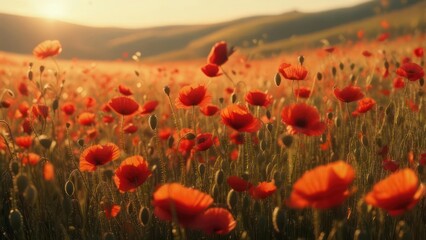 Obraz premium Sunrise over a poppy field